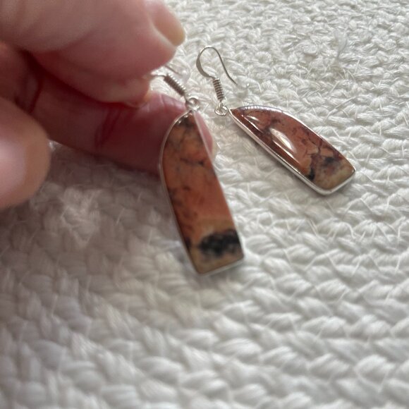 Natural RED RAINBOW JASPER Handmade Sterling 925 Dangle Earrings #818D - Picture 1 of 3